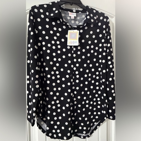 LuLaRoe Tops - LuLaRoe Black Button Down Shirt with White Polka Dots
